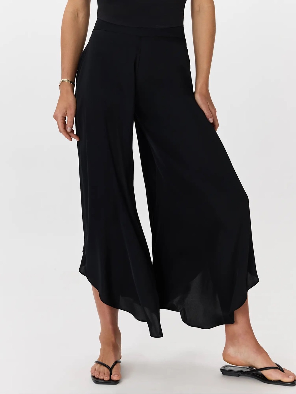 Quince Silk Blend Black Wide-Leg Flowing Palazzo Pants - Picture 7 of 8